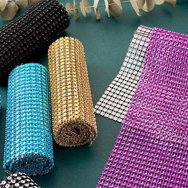 Plastic 24 Rows Rhinestone Mesh Wrap Roll(AJEW-TA0001-09)-5