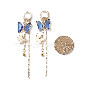 Glass Butterfly Dangle Hoop Earrings with Clear Cubic Zirconia(EJEW-TA00153-01)-4