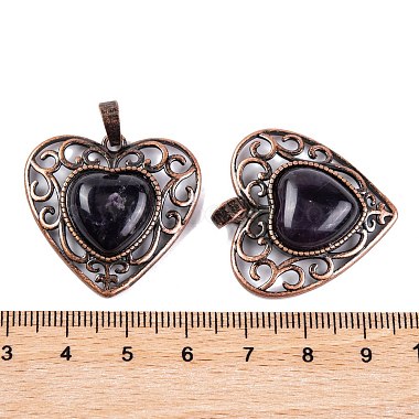 Natural Amethyst Peach Love Heart Pendants(G-G158-01-08)-3