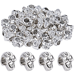 50Pcs Skull Alloy European Beads, Large Hole Beads, Antique Silver, 12x8x9mm, Hole: 5mm(MPDL-PA0001-02)
