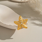 304 Stainless Steel Rhinestone Cuff Rings for Women, Starfish, Golden, 28x29.5mm(RJEW-P174-02G)