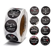 1 Inch Thank You Theme Self-Adhesive Paper Stickers, Gift Tag, for Party, Decorative Presents, Round with Thank You for Supporting My Small Business, Black, 25mm, 500pcs/roll(X-DIY-K027-B01)