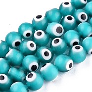 Handmade Evil Eye Lampwork Round Bead Strands, Turquoise, 8mm, Hole: 1mm, about 49pcs/strand, 14.17 inch(X-LAMP-L055-8mm-16)