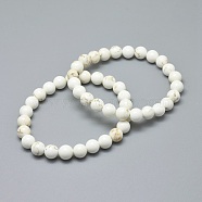 Natural Magnesite Bead Stretch Bracelets, Round, 2-1/8 inch~2-3/8 inch(5.5~6cm), Bead: 8mm(BJEW-K212-B-008)