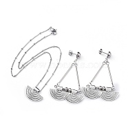 Jewelry Sets, Pendant Necklaces & Dangle Stud Earrings, with Alloy Pendants and 304 Stainless Steel Findings, Satellite Chains, Antique Silver & Stainless Steel Color, 15.7 inch(40cm), 65mm, Pin: 0.8mm(SJEW-JS01043)