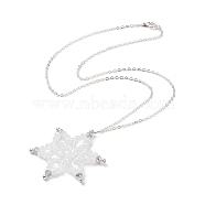 Synthetic Hematite & Glass Beaded Snowflake Pendant Necklace, Brass Jewelry for Women, Clear, 18.03''(45.8cm)(NJEW-JN04272)