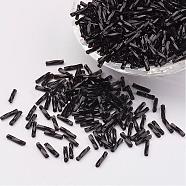 Glass Twisted Bugle Beads, Opaque Colours, Black, 6x2mm, Hole: 0.5mm, about 10000pcs/bag(SEED-E002-6mm-849)