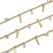 Handmade Brass Curb Chains, with Clear Cubic Zirconia, Spool, Long-Lasting Plated, Soldered, Golden, Links: 1.9x1.6x0.8mm, Charm: 10x1.9x0.7mm and 2.4x4mm(CHC-L039-03G)