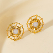 Vintage French Style Stainless Steel Sun Stud Earrings, Real 18K Gold Plated, 16mm(BK1028-2)