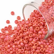 TOHO Round Seed Beads, Japanese Seed Beads, (410F) Orange Opaque Rainbow Matte, 8/0, 3mm, Hole: 1mm, about 1110pcs/50g(SEED-XTR08-0410F)