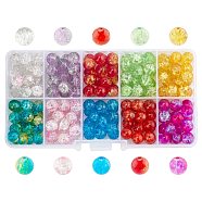 Spray Painted Transparent Crackle Glass Beads Strands, Round, Mixed Color, 8mm, Hole: 1.3mm, about 18~22pcs/compartment, 180~220pcs/box(CCG-X0005-B)