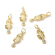 Brass Micro Pave Light Blue Cubic Zirconia Pendants, Cadmium Free & Lead Free, Sea Horse, Real 18K Gold Plated, 20x7x2mm, Hole: 3.5mm(ZIRC-P094-16G-RS)