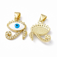 Rack Plating Brass Micro Pave Clear Cubic Zirconia Charms, with Enamel, Long-Lasting Plated, Cadmium Free & Lead Free, Eye of Ra/Re, Real 18K Gold Plated, 16.5x14x3mm, Hole: 4x3mm(ZIRC-C041-26G)