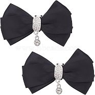 2Pcs Detachable Polyester Bowknot Shoe Decoration, with Alloy Buckle Clip, Crystal Glass Rhinestone, Black, 90x50mm(AJEW-FG0002-01B)