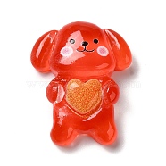 Translucent Resin Decoden Cabochons, Cartoon Dog with Heart, Red, 25x21x9mm(RESI-M039-04G)