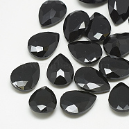 Pointed Back Glass Rhinestone Cabochons, Faceted, teardrop, Jet, 14x10x4.5mm(RGLA-T081-10x14mm-02)