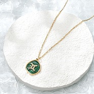 304 Stainless Steel Micro Pave Cubic Zirconia constellation Pendant Necklaces, with Synthetic Malachite, Golden, Gemini, 17.72 inch(45cm) long+50mm extender(NJEW-R021-01G-03)