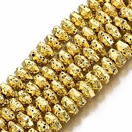 Electroplated Natural Lava Rock Beads Strands, Hexagon, Bumpy, Golden Plated, 6.5x7.5x4mm, Hole: 1.2mm, about 105pcs/strand, 15.75 inch~15.94 inch(40cm~40.5cm)(G-T114-66G)