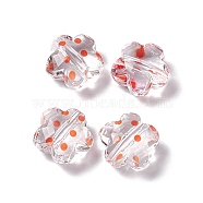 Transparent Acrylic Beads, Flower with Polka Dot Pattern, Clear, Orange, 16.5x17.5x10mm, Hole: 3mm(OACR-C009-13D)