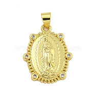 Religion Theme Rack Plating Brass Micro Pave Cubic Zirconia Pendants, Long-Lasting Plated, Cadmium Free & Lead Free, Real 18K Gold Plated, Oval, 23x17.5x3.5mm, Hole: 4.5x3.5mm(KK-C074-40G-01)