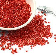 Glass Seed Beads, Silver Lined, Cylinder, Red, 2x1.5mm, Hole: 1.4mm, about 50398pcs/pound(SEED-S042-04B-10)