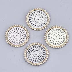 Polyester Pendant Decorations, with Rhinestone and Brass Findings, Flat Round, Light Gold, Mixed Color, 34x2mm(FIND-T044-09)