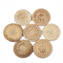 Handmade Reed Cane/Rattan Woven Beads, For Making Straw Earrings and Necklaces, No Hole/Undrilled, Flat Round, BurlyWood, 59~66x6~7mm(X-WOVE-T006-032C)
