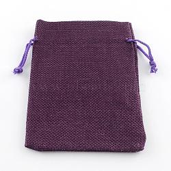 Polyester Imitation Burlap Packing Pouches Drawstring Bags, for Christmas, Wedding Party and DIY Craft Packing, Purple, 9x7cm(ABAG-R005-9x7-10)