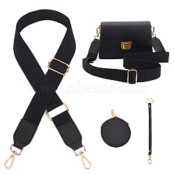 WADORN 1Pc PU Leather Wallets & 1Pc Canvas Adjustable Webbing Bag Straps, with Alloy Swivel Clasp, Black, 9.6~133.6cm(FIND-WR0010-17B)