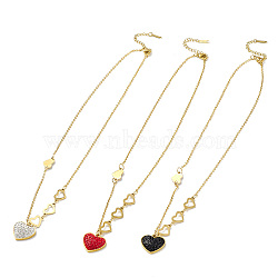 Rhinestone Heart Pendant Necklace, Golden 304 Stainless Steel Jewelry for Women, Mixed Color, 17.40 inch(44.2cm)(NJEW-M199-03G)