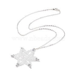 Synthetic Hematite & Glass Beaded Snowflake Pendant Necklace, Brass Jewelry for Women, Clear, 18.03''(45.8cm)(NJEW-JN04272)