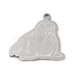 Non-Tarnish 304 Stainless Steel Pendants, Walrus Charm, Stainless Steel Color, 20.5x22.5x1.5mm, Hole: 1mm(STAS-C095-07P)