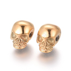 Ion Plating(IP) 304 Stainless Steel Beads, Skull, Golden, 11x8x10mm, Hole: 2.5mm(STAS-I120-76G)