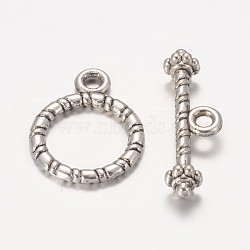 Tibetan Style Alloy Toggle Clasps, Cadmium Free & Lead Free, Ring, Antique Silver, Ring: about 13mm wide, 16.5mm long, Bar: about 6mm wide, 20mm long, hole: 2mm(LF0717Y)