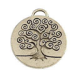 Tibetan Style Alloy Enamel Pendants Setting, Flat Round with Tree of Life, Cadmium Free & Lead Free, Antique Silver, 27x23.5x2.5mm, Hole: 4mm, about 190pcs/1000g(TIBEP-3395-AS-RS)