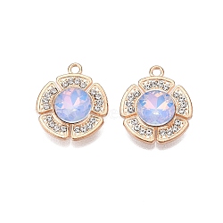 Alloy Glass Pendants, with Rhinestone, Cadmium Free & Lead Free, Flower Charms, Light Sky Blue, 23x20x6mm, Hole: 2mm(PALLOY-N176-72KCG-01)
