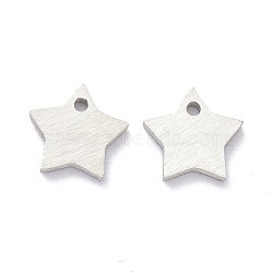 Tarnish Resistant 304 Stainless Steel Pendants, Stamping Blank Tag, Laser Cut, Double Side Drawbench Effect, Star, Stainless Steel Color, 6x6.5x1mm, Hole: 0.5mm(STAS-K216-46P)