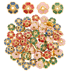 80Pcs 4 Colors Alloy Enamel Bead Caps, 5-Petal, Flower, Mixed Color, 6x2.2mm, Hole: 0.9mm, 20pcs/color(FIND-DC0001-54)