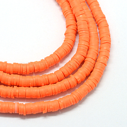 Handmade Polymer Clay Beads, Disc/Flat Round, Heishi Beads, Orange Red, 8x0.5~1mm, Hole: 2mm, about 380~400pcs/strand, 17.7 inch(X-CLAY-R067-8.0mm-12)