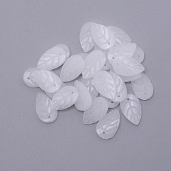 Handmade Czech Lampwork Beads, Leaf, White, 18x11x3mm, Hole: 1mm(LAMP-CJC0004-11C)