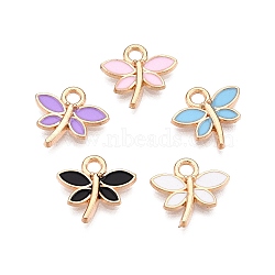 Alloy Enamel Charms, Light Gold, Dragonfly Charm, Mixed Color, 13.5x14.5x2mm, Hole: 2mm(ENAM-T021-18)