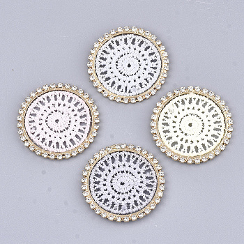 Polyester Pendant Decorations, with Rhinestone and Brass Findings, Flat Round, Light Gold, Mixed Color, 34x2mm