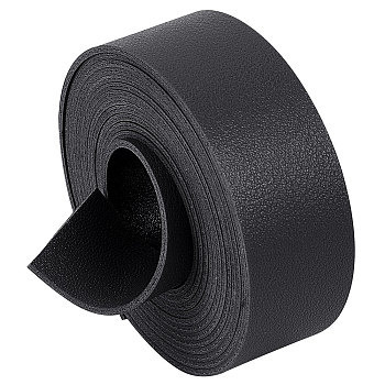 2M Flat Double Face Lychee Pattern Imitation Leather Band, Black, 25x1.8mm, about 2.19 Yards(2m)/Roll
