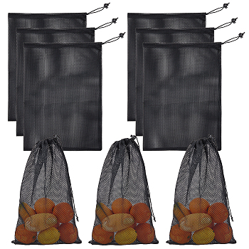 Polyester Mesh Drawstring Storage Bags, Rectangle, Black, 440~445x295~305x1~2mm, 10pcs/bag