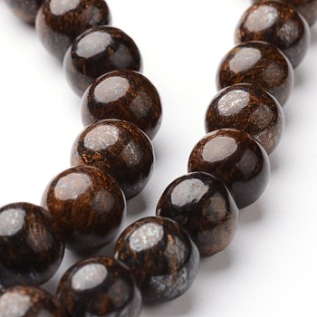 Round Natural Bronzite Bead Strands, 8mm, hole: 1mm, about 47~48pcs/strand, 15 inch
