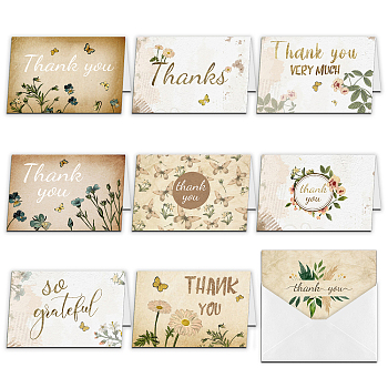 SUPERDANT Thank You Theme Cards, for Birthday Thanksgiving Day, Rectangle with Mixed Plant Pattern, Mixed Color, 100x150mm, 9pcs/set, 1set/bag