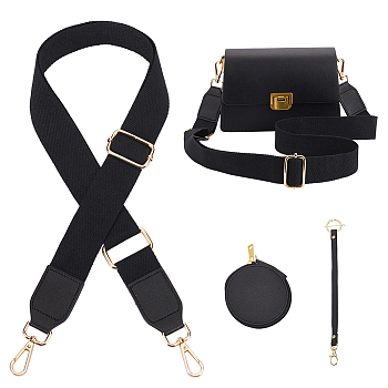 WADORN 1Pc PU Leather Wallets & 1Pc Canvas Adjustable Webbing Bag Straps, with Alloy Swivel Clasp, Black, 9.6~133.6cm