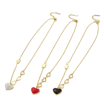 Rhinestone Heart Pendant Necklace, Golden 304 Stainless Steel Jewelry for Women, Mixed Color, 17.40 inch(44.2cm)