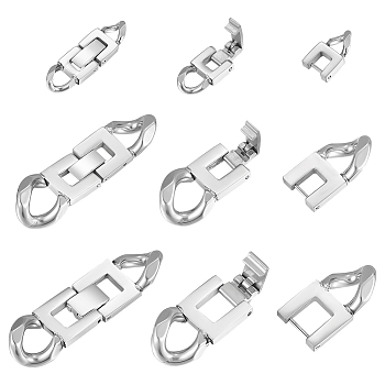 3Pcs 3 Styles 304 Stainless Steel Fold Over Clasps, Oval, Stainless Steel Color, 31~54x9~14.5x3.5~6.5mm, Hole: 4~7x5.5~9mm, 1pc/style