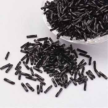 Glass Twisted Bugle Beads, Opaque Colours, Black, 6x2mm, Hole: 0.5mm, about 10000pcs/bag